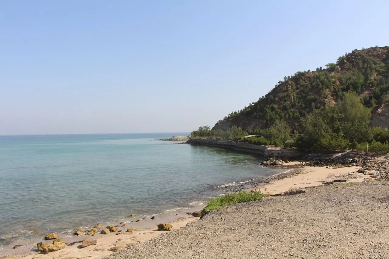 The beach and green headland at Dibba on the Fujairah east coast