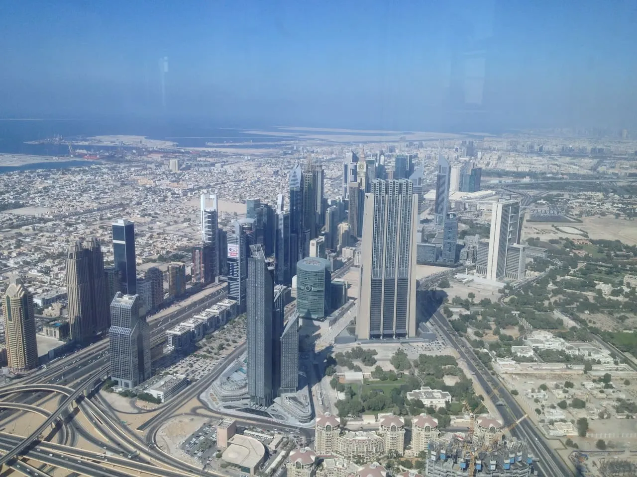 DIFC and the Sheikh Zayed Road towers seen from the observation deck of the Burj Khalifa
