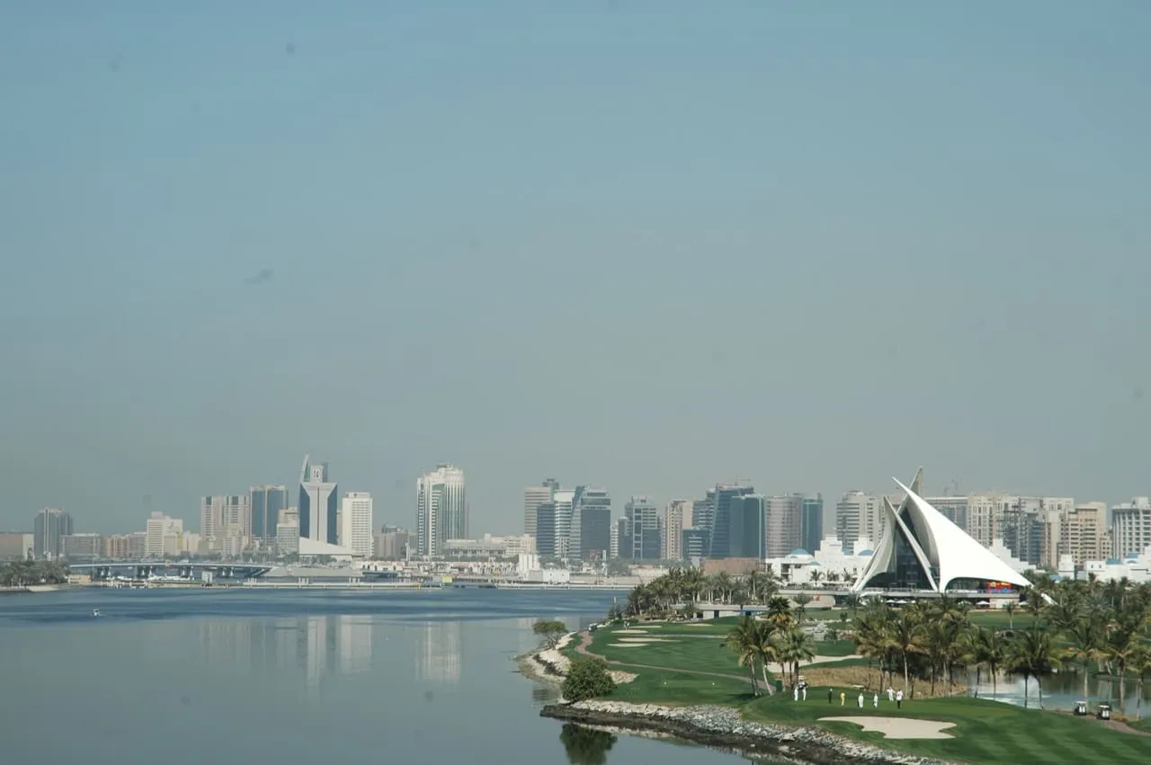Dubai Creek and the Dubai Creek Golf and Yacht Club seen from Al Garhoud Bridge