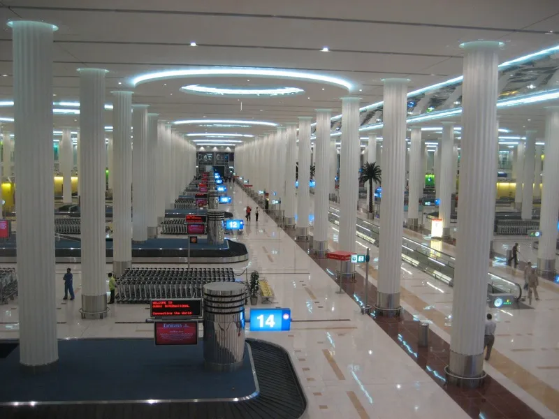 Baggage reclaim belts in the arrivals hall of DXB Terminal 3