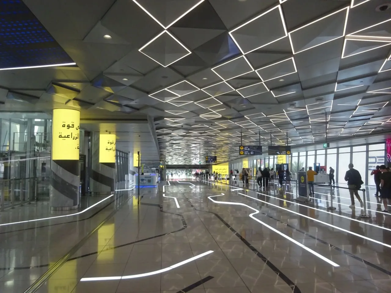 The concourse of Expo 2020 Metro station on the Dubai Metro Red Line, with lines of light set into the floor