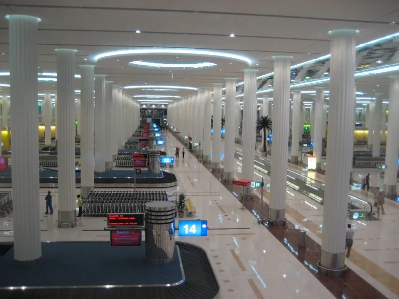 Baggage reclaim belts and travelators in the Terminal 3 arrivals hall at Dubai International in 2009