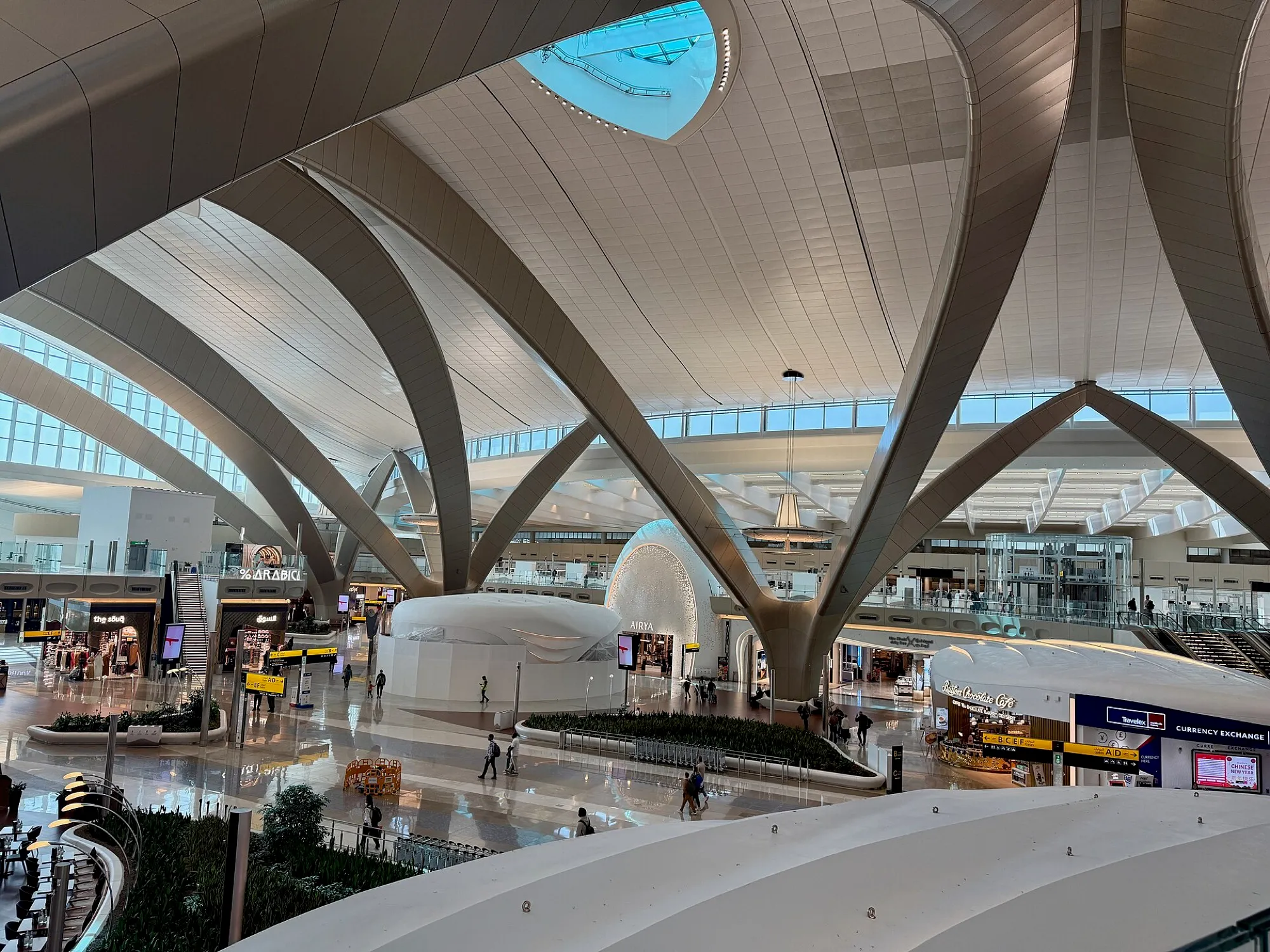 The arched roof and shopping hall of Terminal A at Zayed International Airport, Abu Dhabi