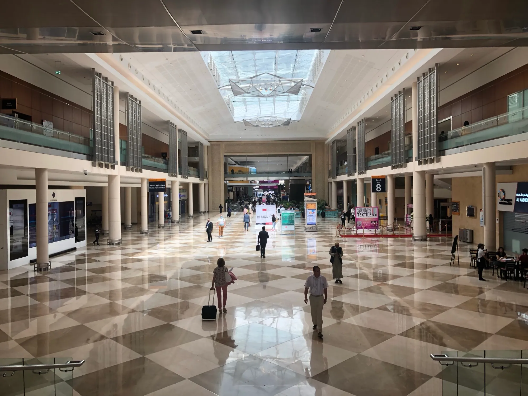 The convention centre concourse at Dubai World Trade Centre, with its chequered marble floor