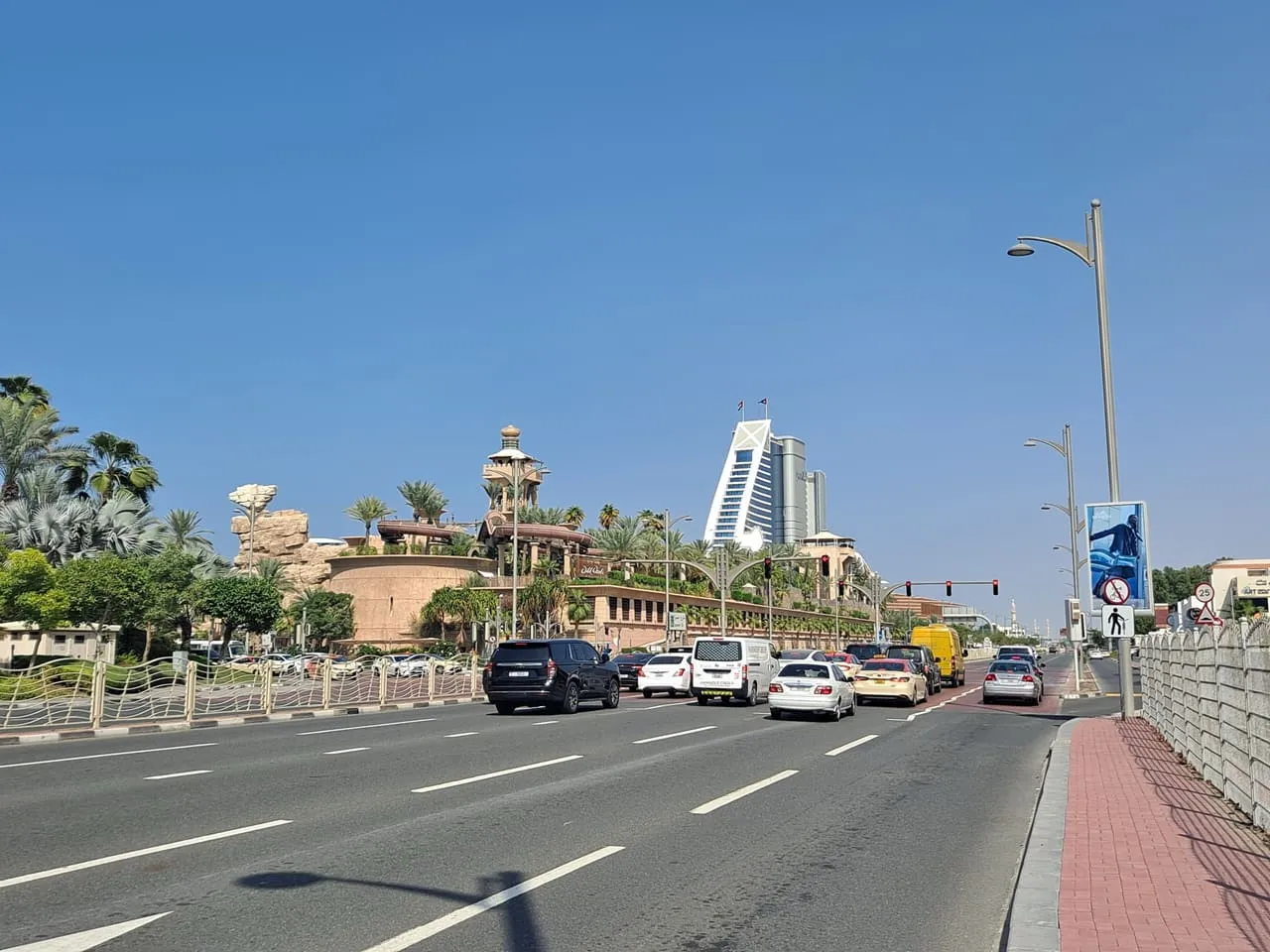 Traffic on Jumeirah Road with the Burj Al Arab ahead