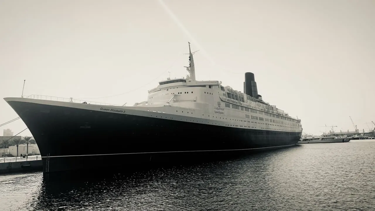 The former liner Queen Elizabeth 2 moored at Mina Rashid in Dubai