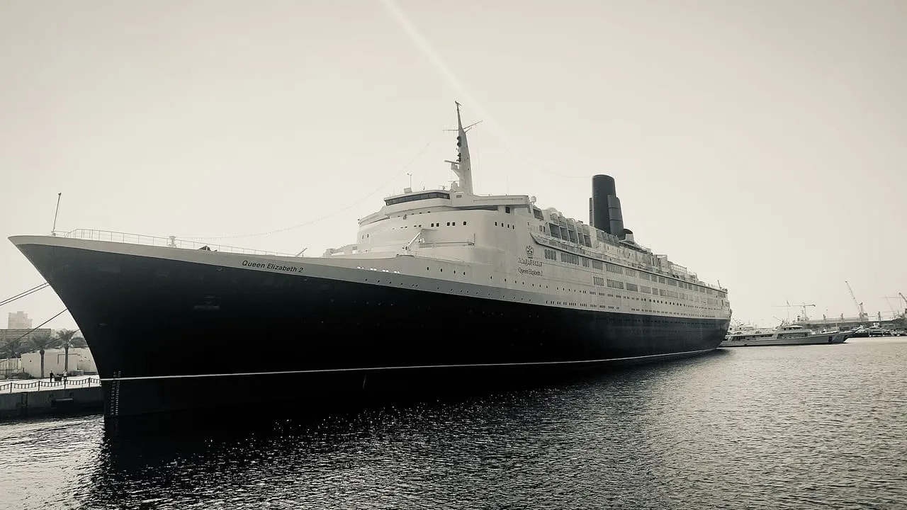 The Queen Elizabeth 2, now a floating hotel, moored at Mina Rashid in Dubai