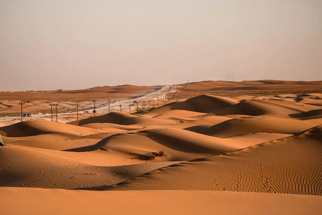Orange sand dunes in the Razeen desert outside Abu Dhabi